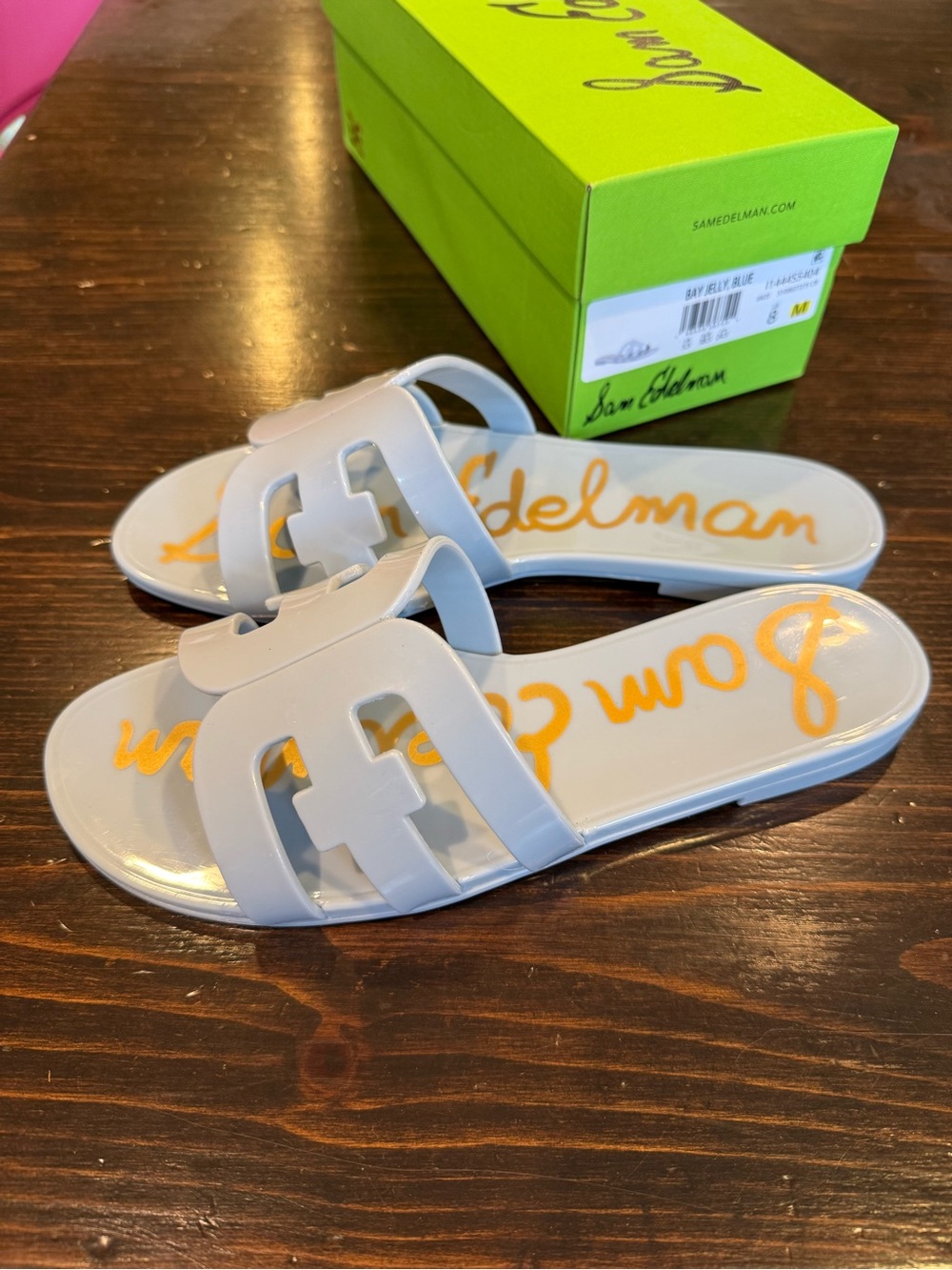 Sam Edelman Blue Jelly Logo Slide Sandals - Picture 5 of 5